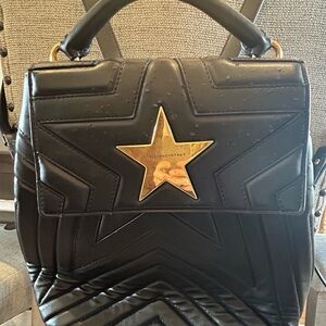 Stella McCartney Black Quilted Backpack with Gold Star